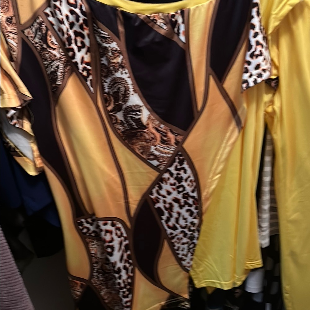 Yellow and Gold Graphic Blouse with Leopard Accents